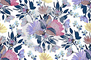 Vector floral seamless pattern. Background with colorful multi-colored flowers.