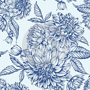 Vector floral seamless pattern with dahlias