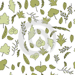 Vector, floral seamless pattern, elements are isolated on a white background in green for design of paper, textile, wrapping, Hand