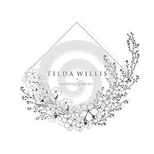 Vector Floristic Feminine Brand Logo Template Frame.