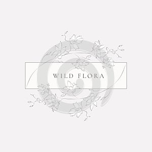 Vector Floristic Feminine Brand Logo Template Frame.