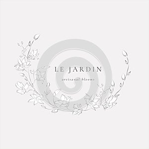 Vector Floristic Feminine Brand Logo Template Frame.