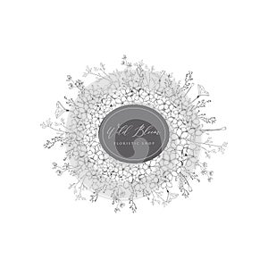 Vector Floristic Feminine Brand Logo Template Frame. photo