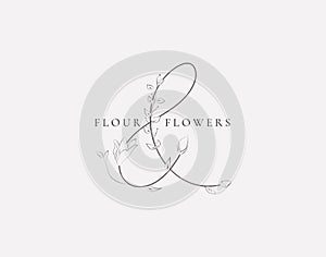 Vector Floristic Feminine Brand Logo Template Monogram.