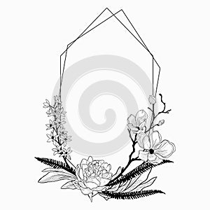 Vector Floristic Frame with Geometric Linear Design photo