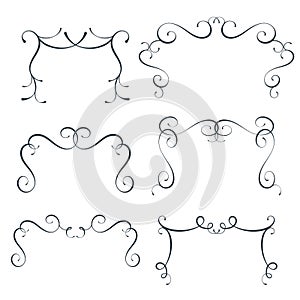 Vector flourish frames set, scroll border collection, curl decoration elements, vintage top divider decor