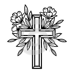 Vector Flower Cross, Floral Easter cross. Faith Cross, Religious Vector illustration