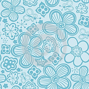 Vector flower pattern. Black and white seamless botanic texture