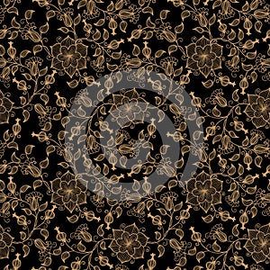 golden Luxury Seamless Graphic Background with Flowers and Leaves seamless pattern, Floral luxury seamless pattern