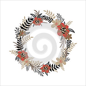 Vector flower wreath on white background. Floral collection. Design for invitation, wedding or greeting cards