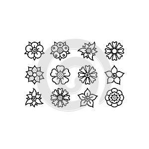 Vector flowers black outline set collection