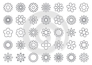 Vector flowers icons. Editable stroke. Seth line art symbols. Summer flower spring decoration. Plant leaf sign Isolated stock