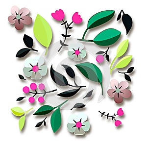 Vector flowers seamless pattern element. Elegant texture for backgrounds. 3D elements with shadows and highlights. Paper flowers.