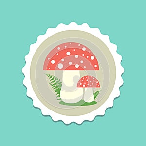 Vector Fly-Agaric Mushrooms with Fern Plant Flat Design Illustration