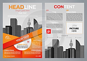 Vector flyer, corporate business, annual report, brochure design and cover presentation with vector city and red line