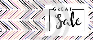 Vector flyer for great sale. Chevron modern brush spot in trendy pastel colors.