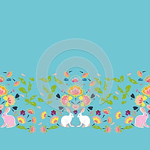 Vector folk art boho vibrant easter bunny border.