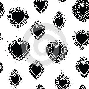 Vector folk art burning heart pattern.