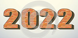 Vector font build out of red bricks. New Year numerals isolated on white background