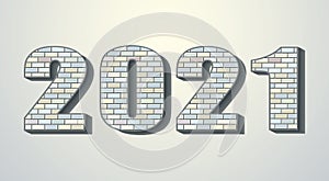 Vector font build out of red bricks. New Year numerals isolated on white background