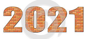 Vector font build out of red bricks. New Year umerals isolated on white background
