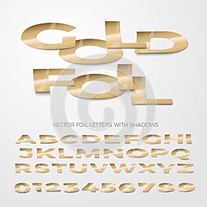 Vector font. Golden foil letters, cut out and bent