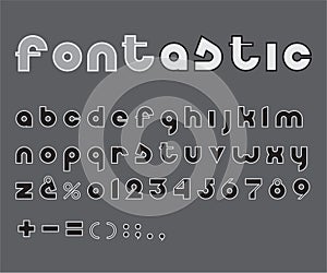 Vector font. Grayscale collection of letters, numbers and punctuation marks