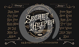 Vector font Secret Keeper. Letters and numbers