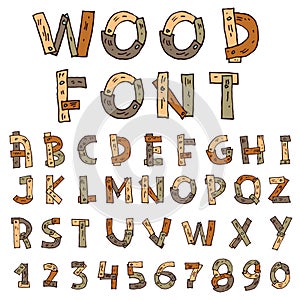 Vector font wood style - Vector illustration