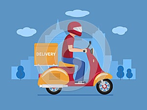 Vector food delivery man on a scooter