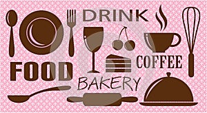 Vector of food,drink,bakery and coffee