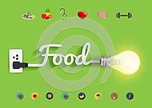 Vector food ideas concept creative light bulb design