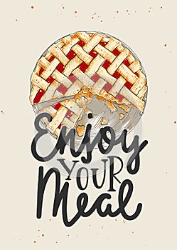Vector food inspirational and advertising slogan typography poster. Enjoy your meal, modern ink brush monoline calligraphy with