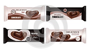 Vector Food Packaging For Biscuit, Wafer, Crackers, Sweets, Chocolate Bar, Candy Bar, Snacks . Chocolate bar Design Isolated