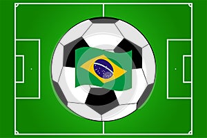 Vector of football field and ball with flag of Brazil