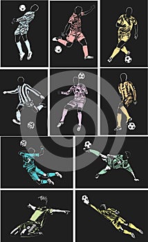 Vector football posters on soft black background
