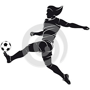 Vector football (soccer) player silhouette with ba