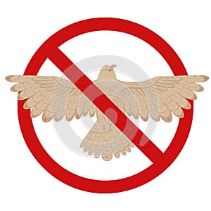 Vector forbidden sign with flying bird isolated from background. Hunting and shooting is prohibited. Do not catch rare birds