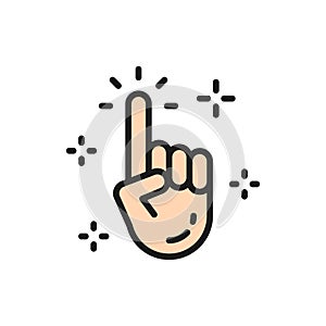 Vector forefinger, clean hand, cursor, click flat color line icon.