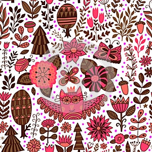 Vector forest design, floral seamless pattern