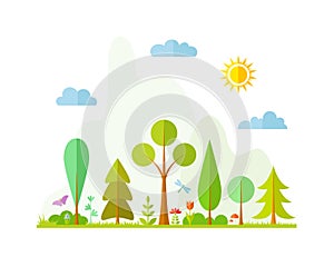 Vector forest in a flat style. Landscape.