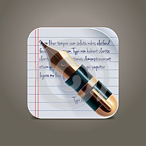 Vector fountain pen on notepad square XXL icon