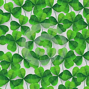 Vector four-leaf clover seamless pattern background. Lucky fower-leafed green background for festival St Patrick`s