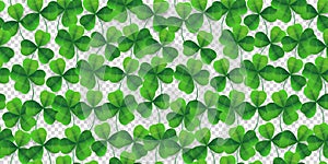 Vector four-leaf clover seamless pattern background. Lucky fower-leafed green background for festival St Patrick`s