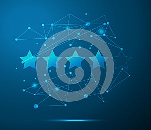 Vector Four stars blue background with lines, dots, technology concept
