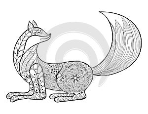 Vector Fox. Hand drawn Zentangle artistic Animal for adult antis