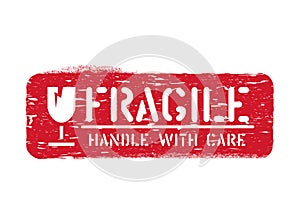 Vector fragile imprint, Handle with care cargo box sign for logistics isolated on white background