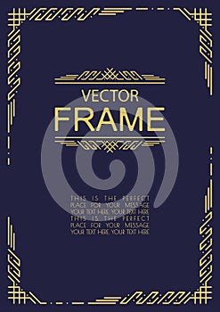 Vector frame art deco style gold color