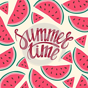 Vector frame background card Summer Time Seamless background with watermelon slices.