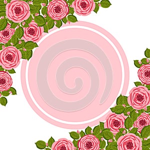 Vector frame with blooming roses. Floral illustration for postcard, poster, invitation decor etc. Flowers for spring and